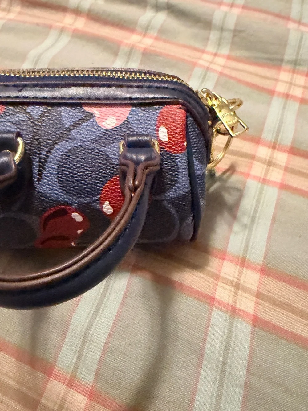 Coach Mini Bag keychain in Navy with Pink & Red Accents